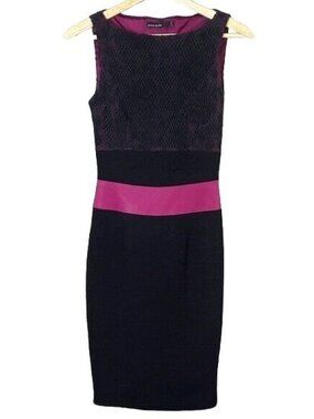 Karen Millen Career Cocktail Dress Black Pink SZ 4 Floral Lace Lined Sleeveless